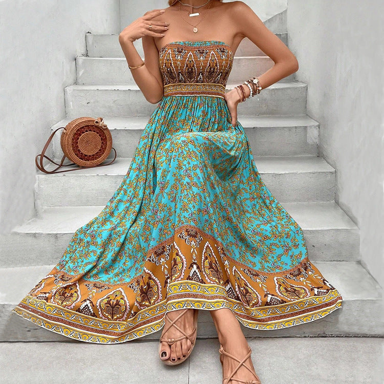 Printed Maxi Dress Open Back Sleeveless
