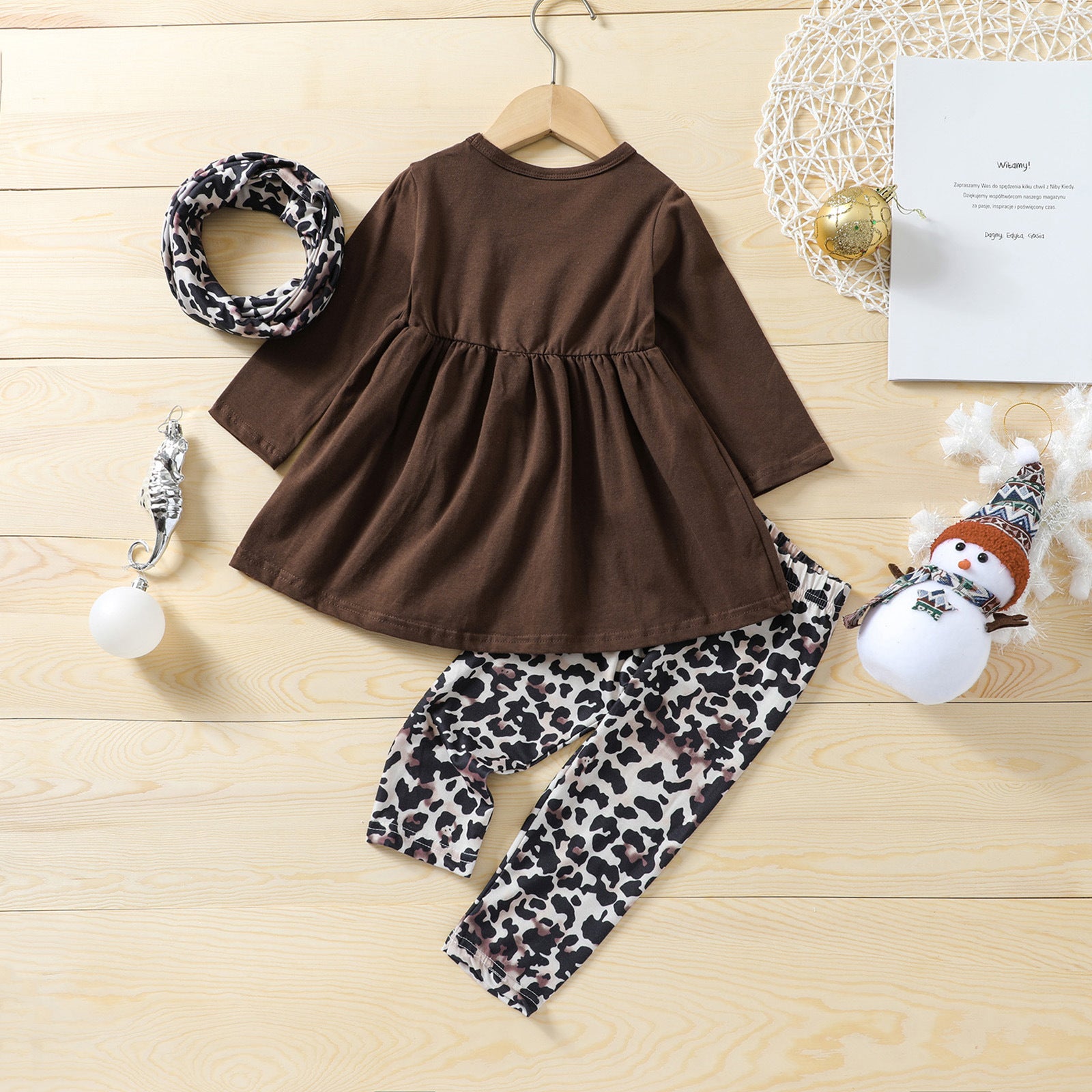Fall 3-Piece Girls Set Printed Top, Pants & Scarf