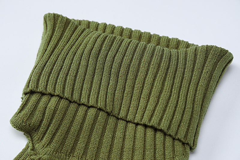 Knit Set with Turtleneck Open Back and Fitted Short Skirt