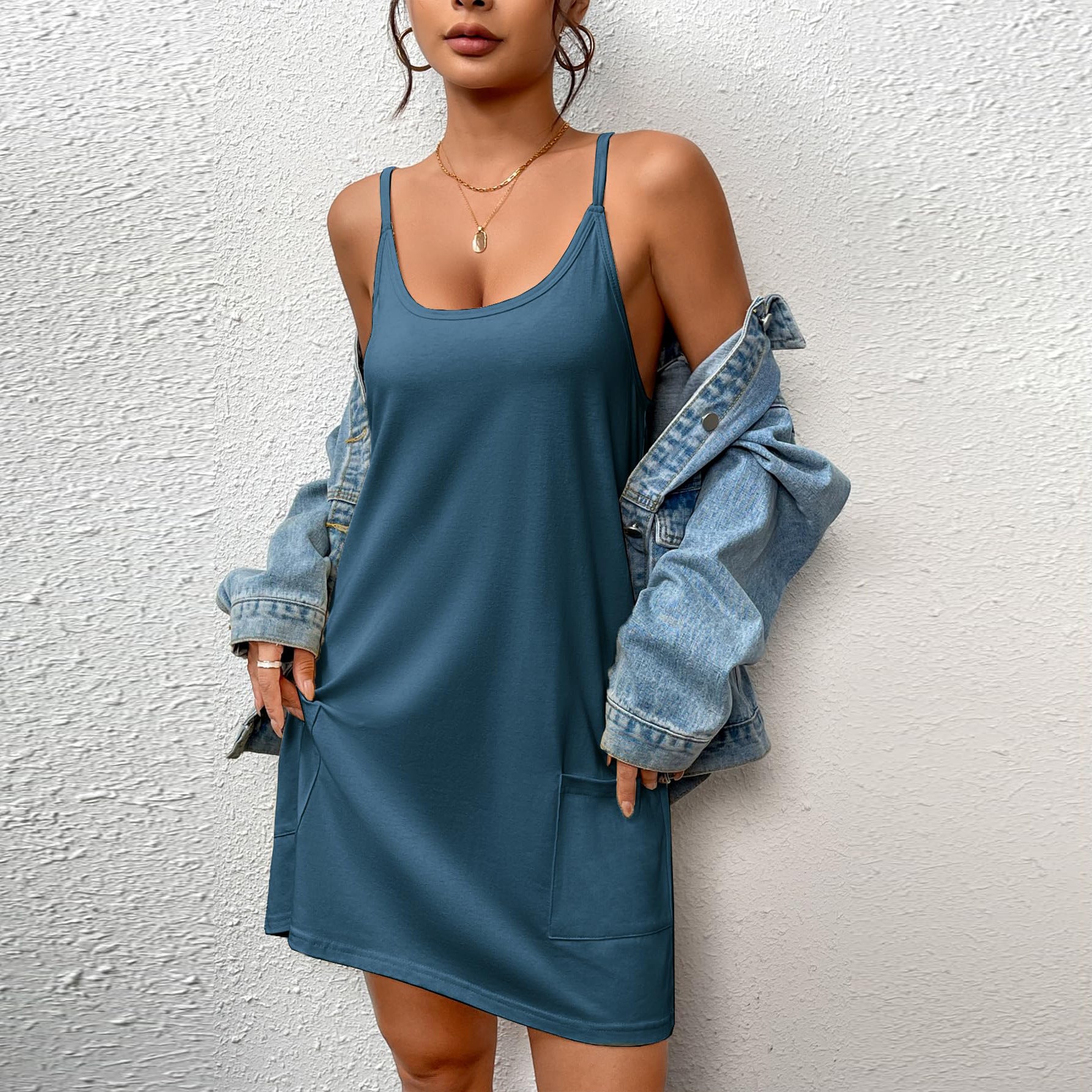 Camisón de estar con tirantes finos y bolsillo