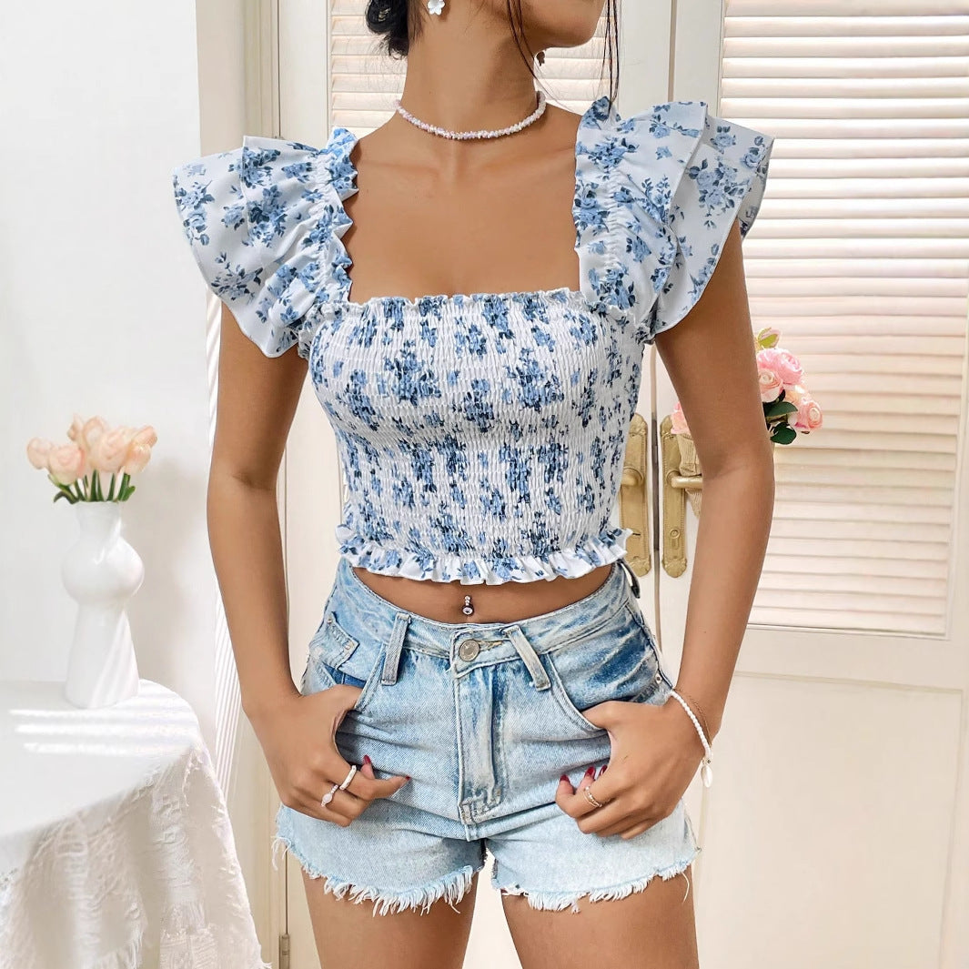 Top floral con escote cuadrado y mangas abullonadas