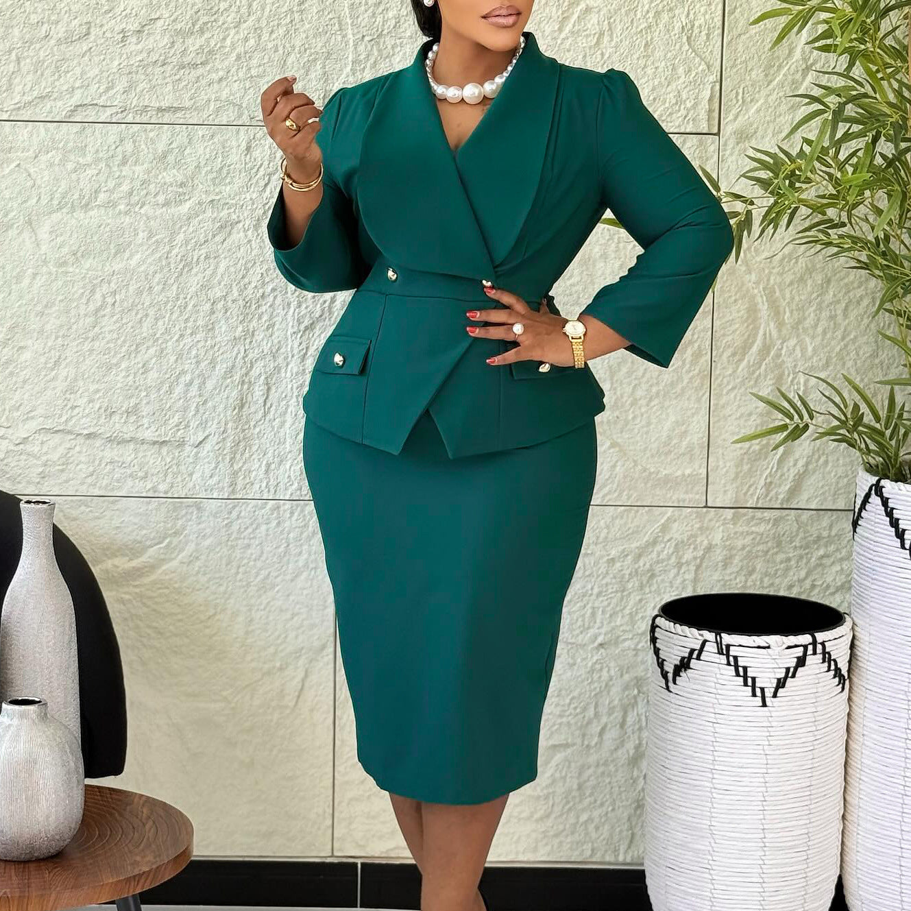 Women’s Elegant Belted Bodycon Midi Dress