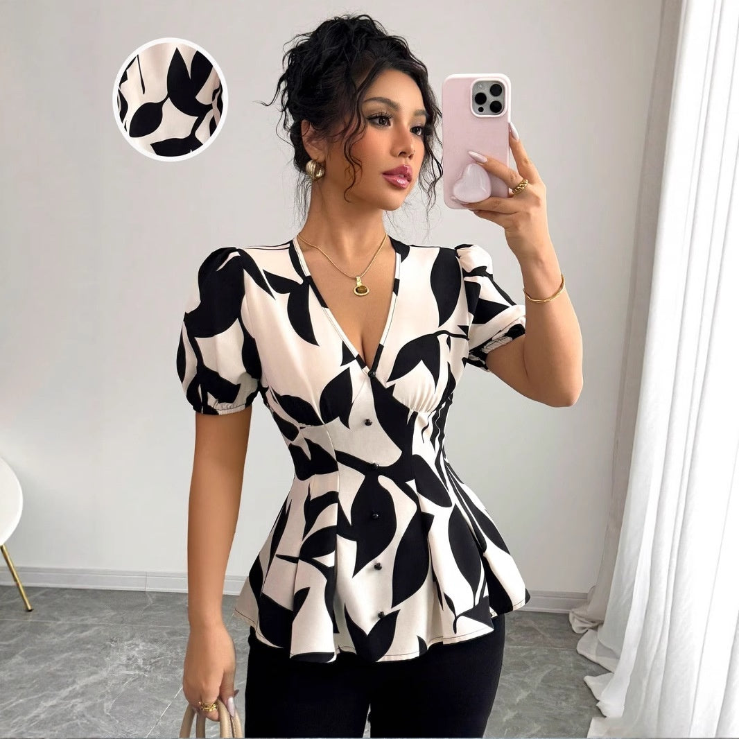 Elegant Floral Print Summer Blouse for Women