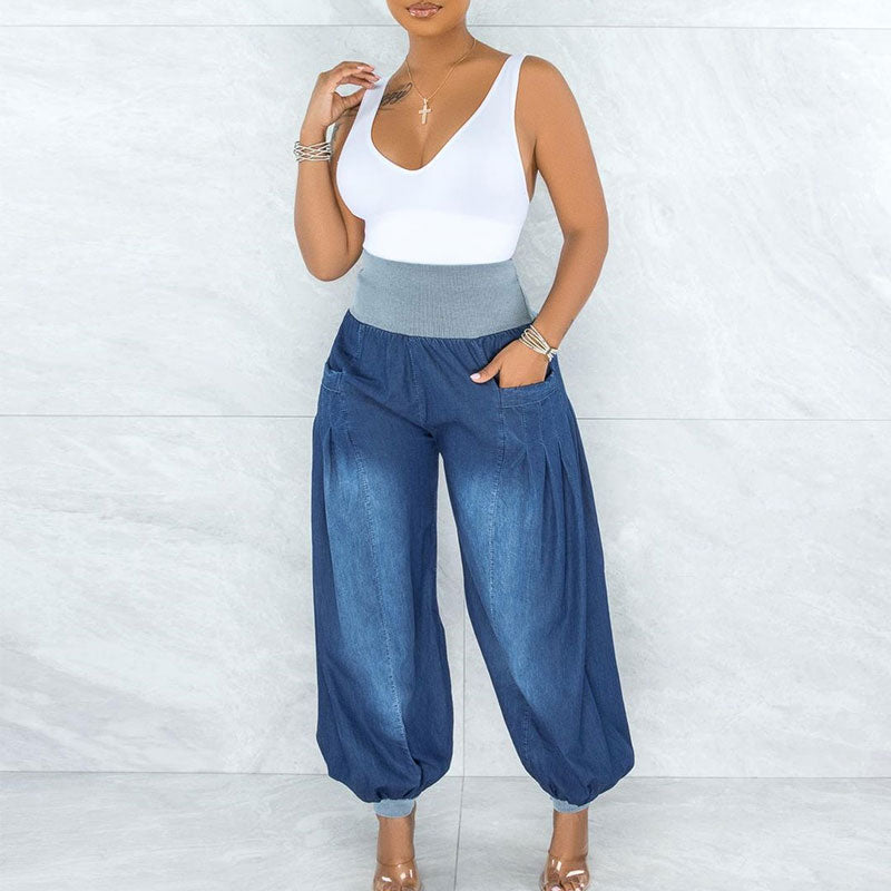 Pantalones Anchos de Mezclilla Ligeros con Pretina Elástica