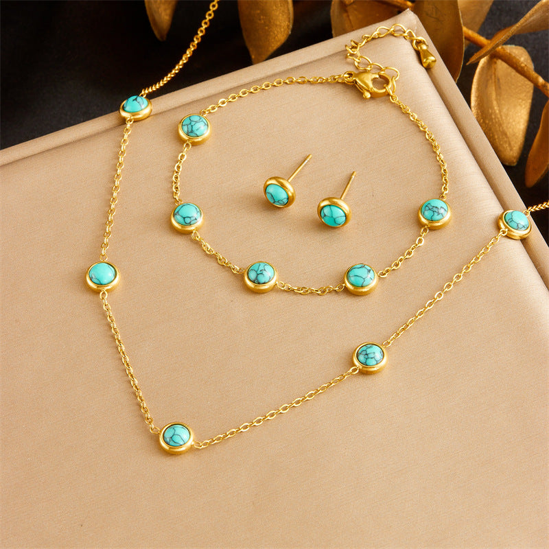 Juego de joyas de acero inoxidable con turquesa azul