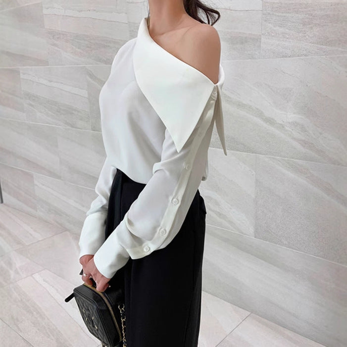 Elegant Off-Shoulder Button-Down Shirt for Women
