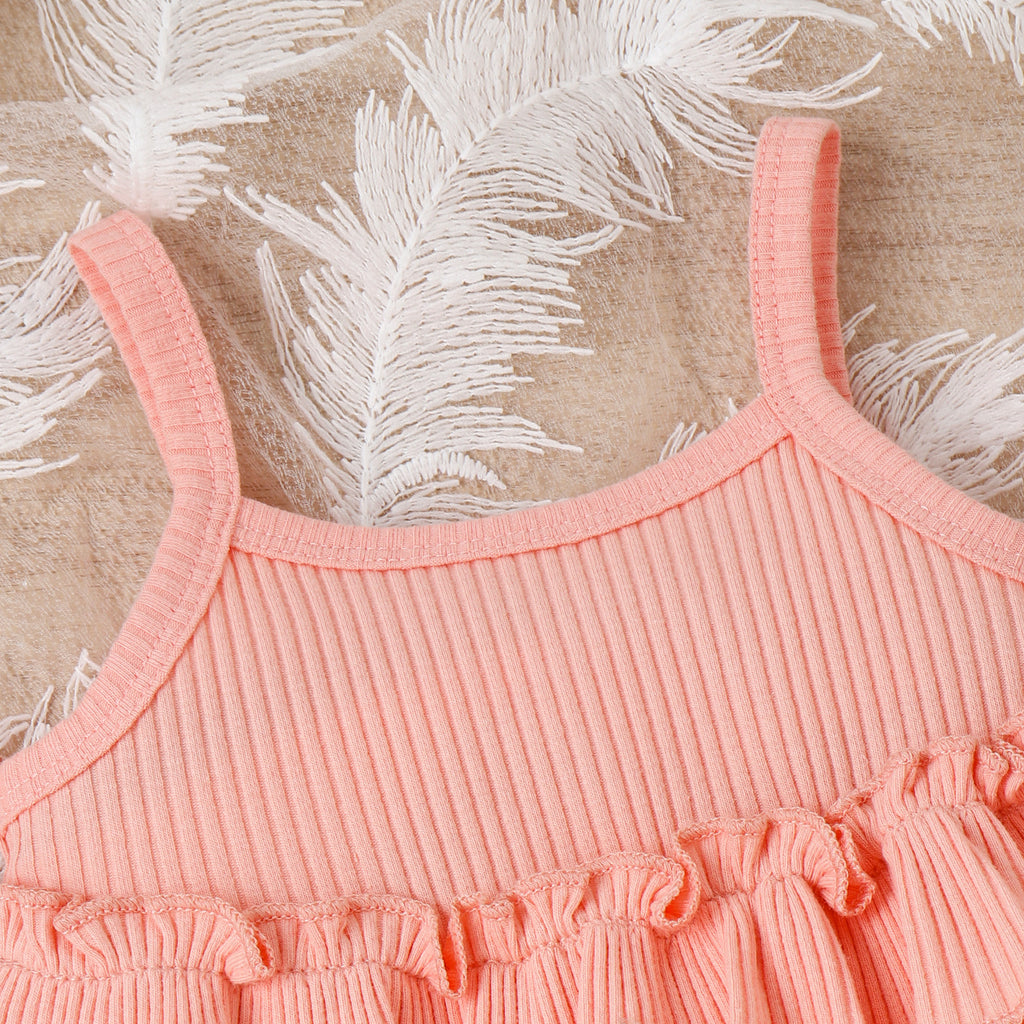 Girls 2-Piece Cotton Set Sleeveless Lace Collar Blouse & Pants