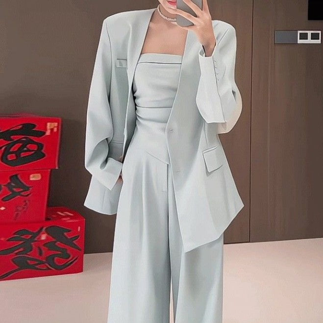 Jacket and Matching Wide-Leg Pants Set
