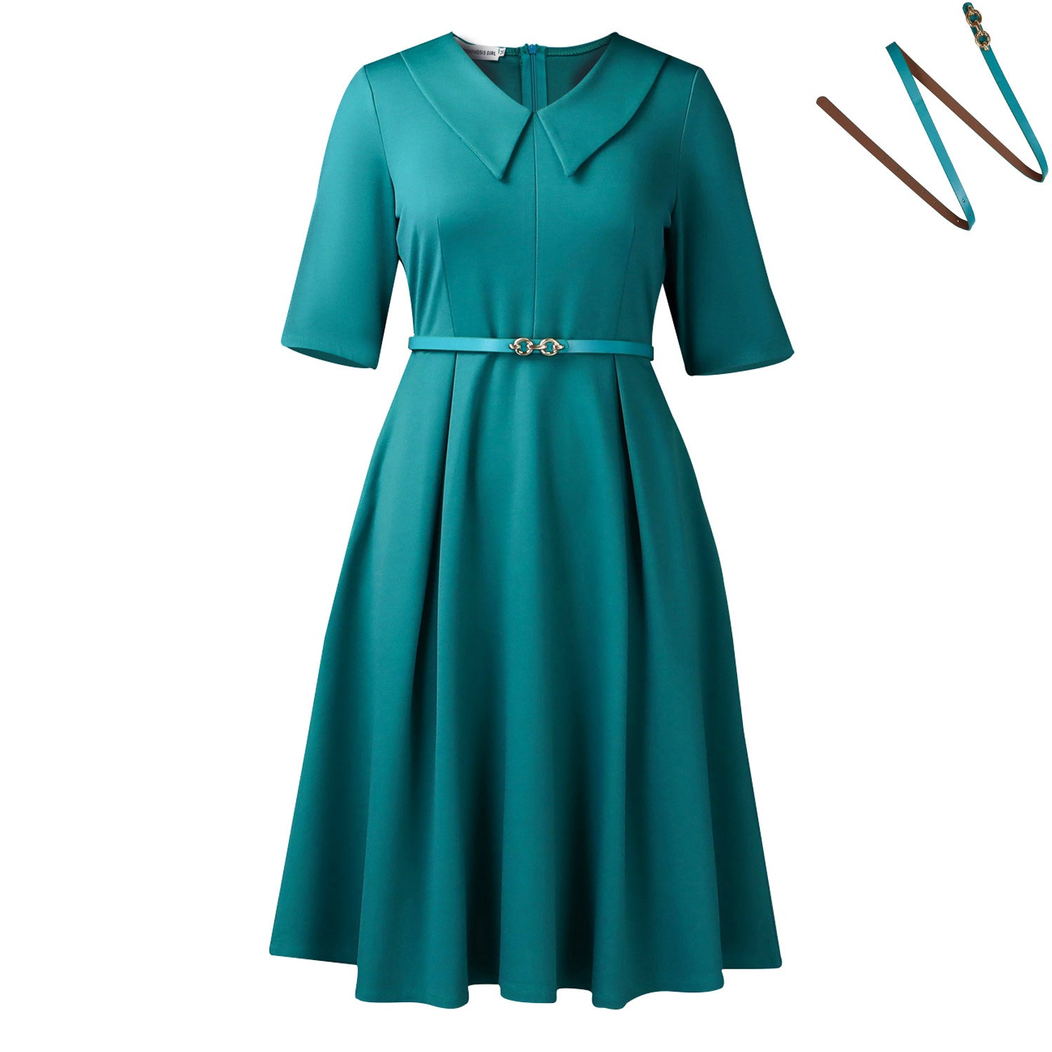 Vestido Midi Elegante para Mujer con Cinturón y Mangas a la Mitad