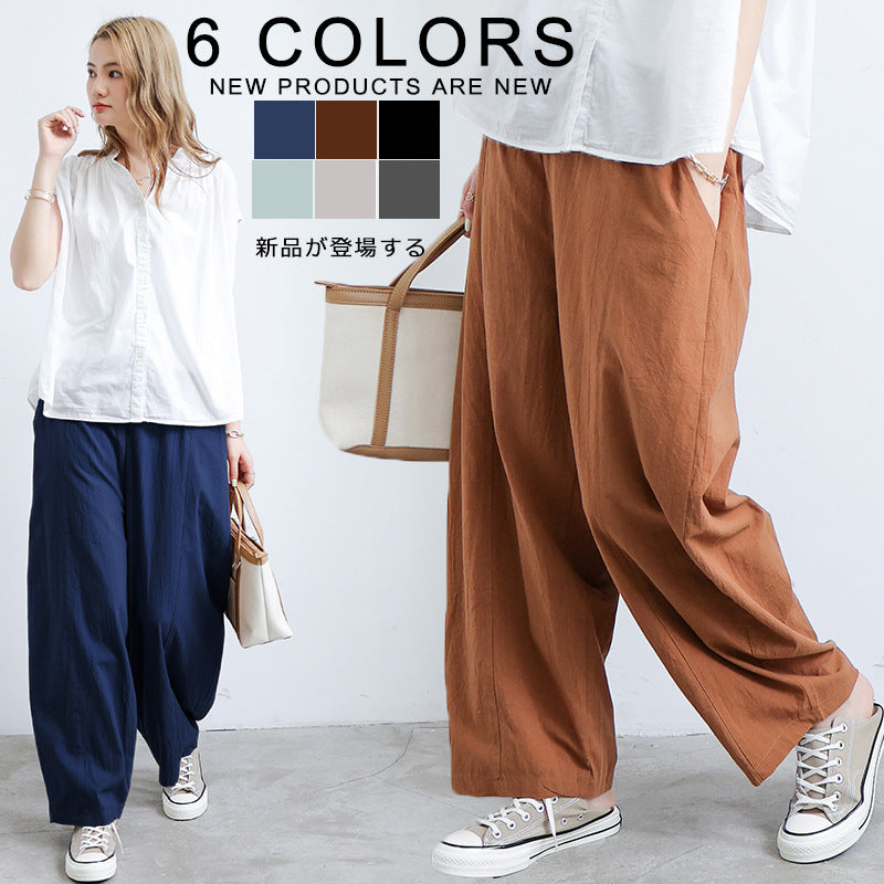 Pantalones Harem Anchos de Algodón y Lino