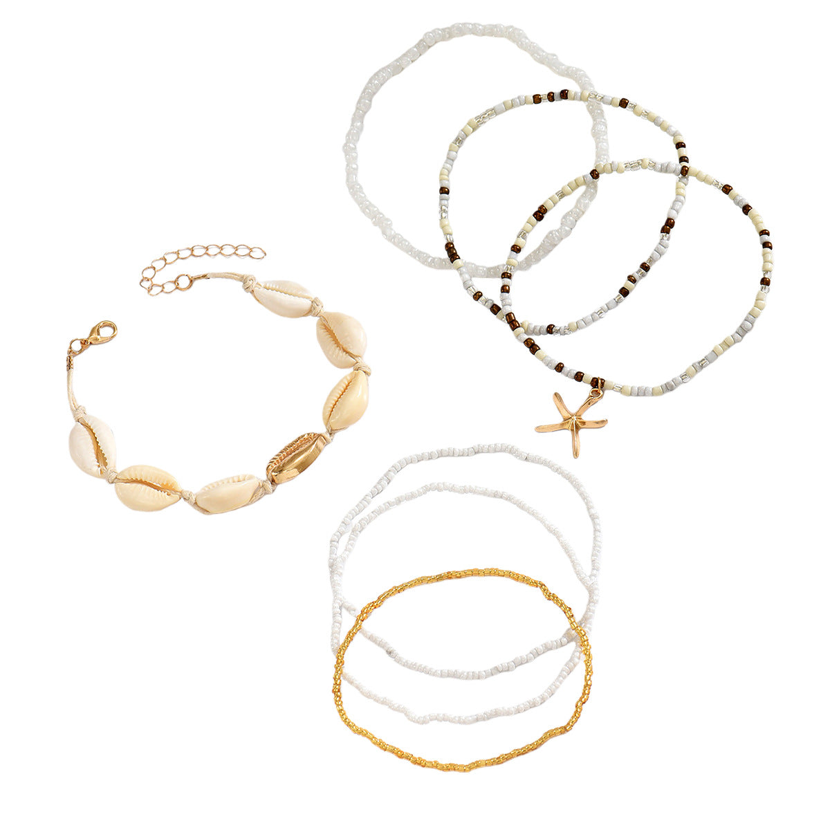 Set de tobilleras con cuentas de conchas y estrellas de mar