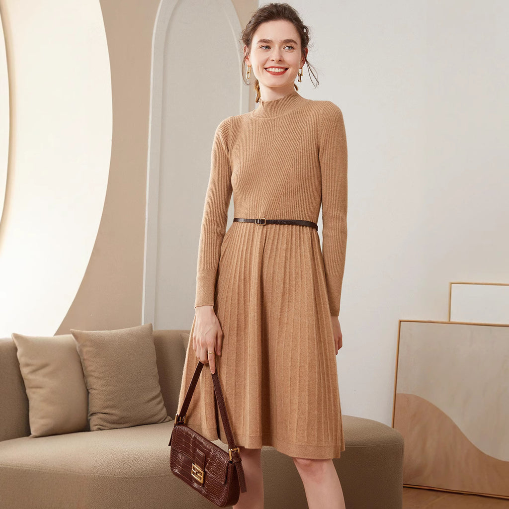 Vestido Sólido de Largo Medio, Elegante y Cómodo