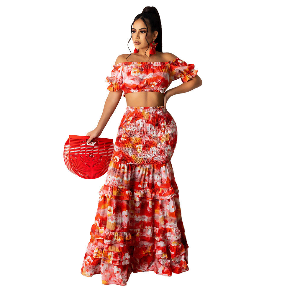 Summer Printed Set with Elegant Long Skirt