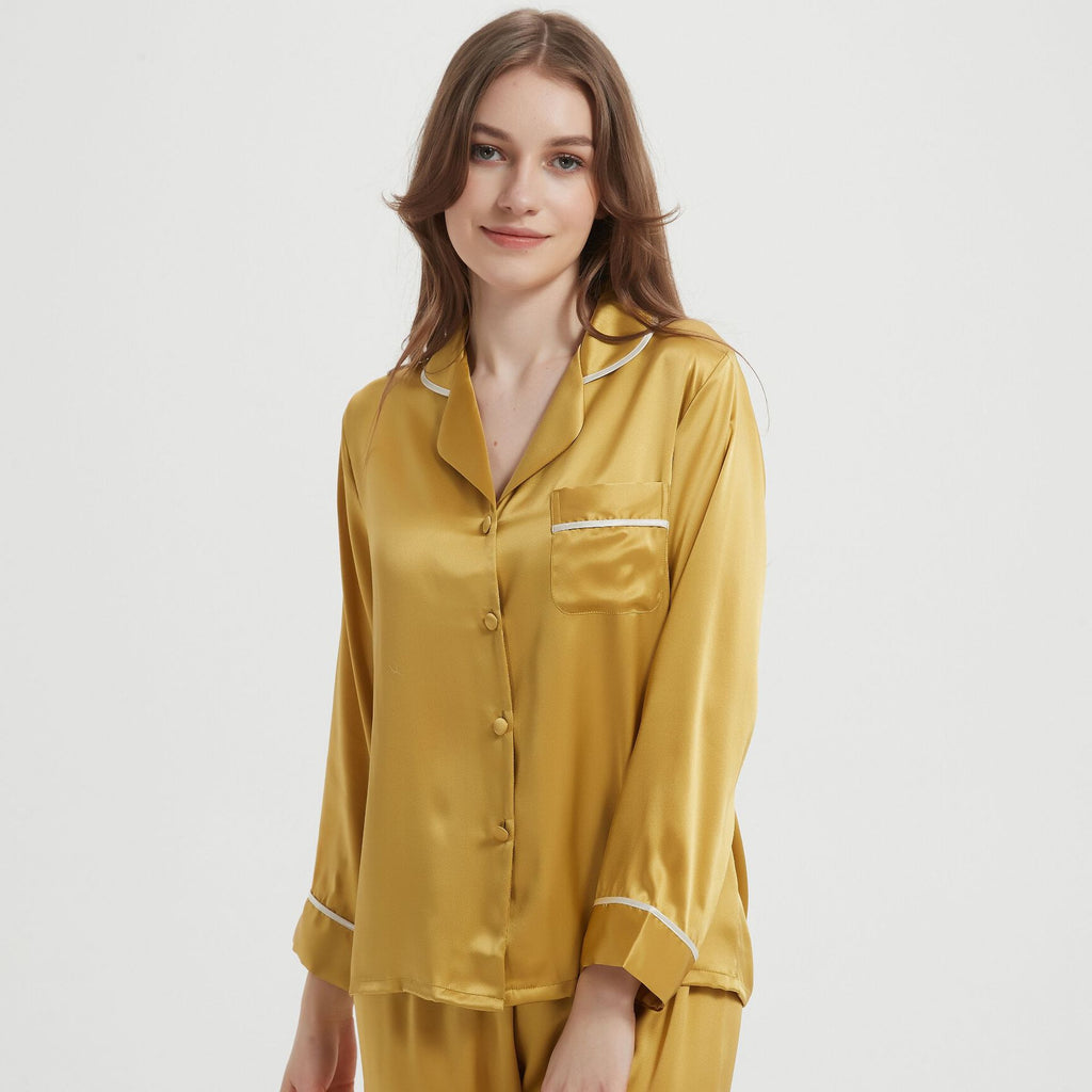Silk Pajama Set with Long Sleeves for Women