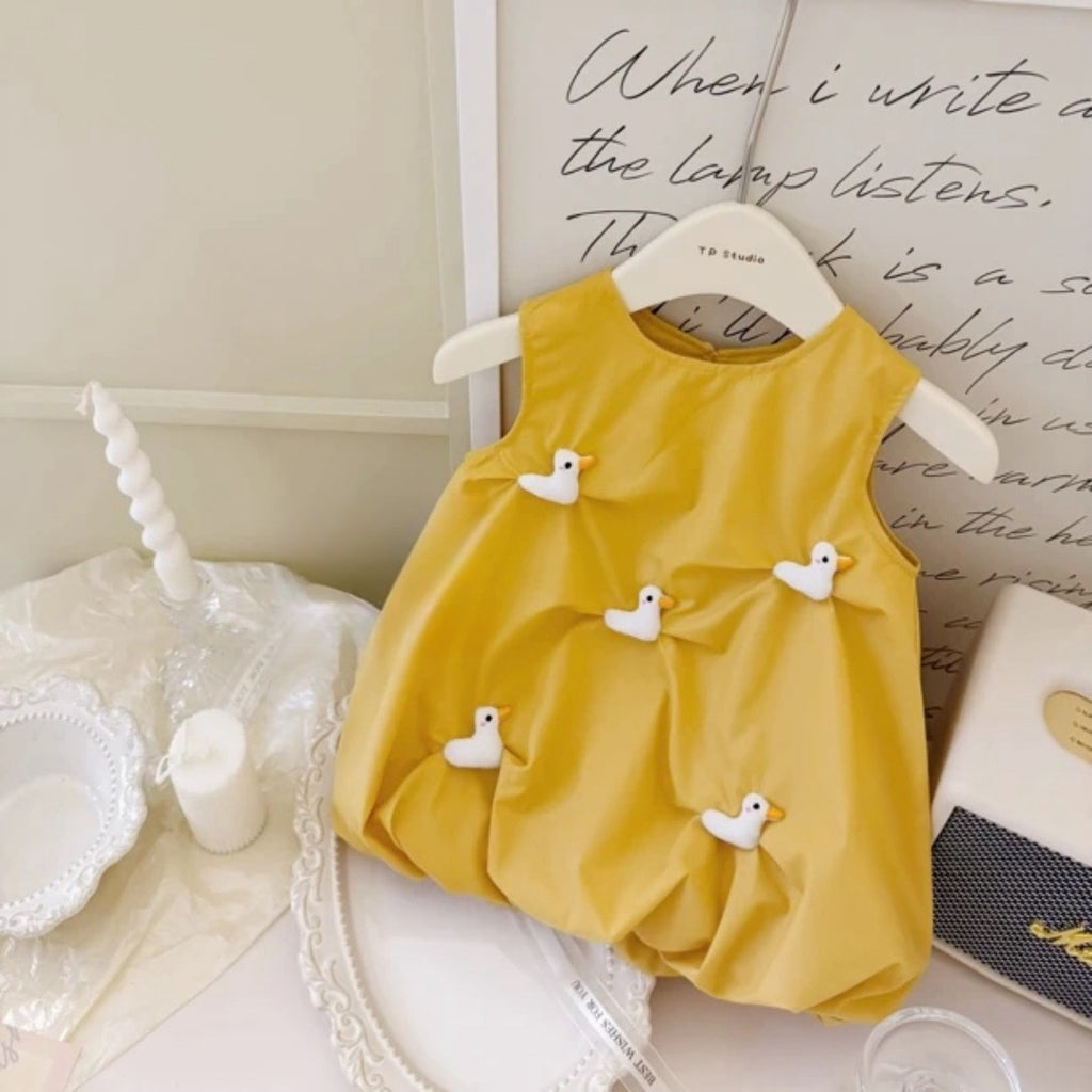 Yellow Cotton Dress "Little Duck" for Little Girls