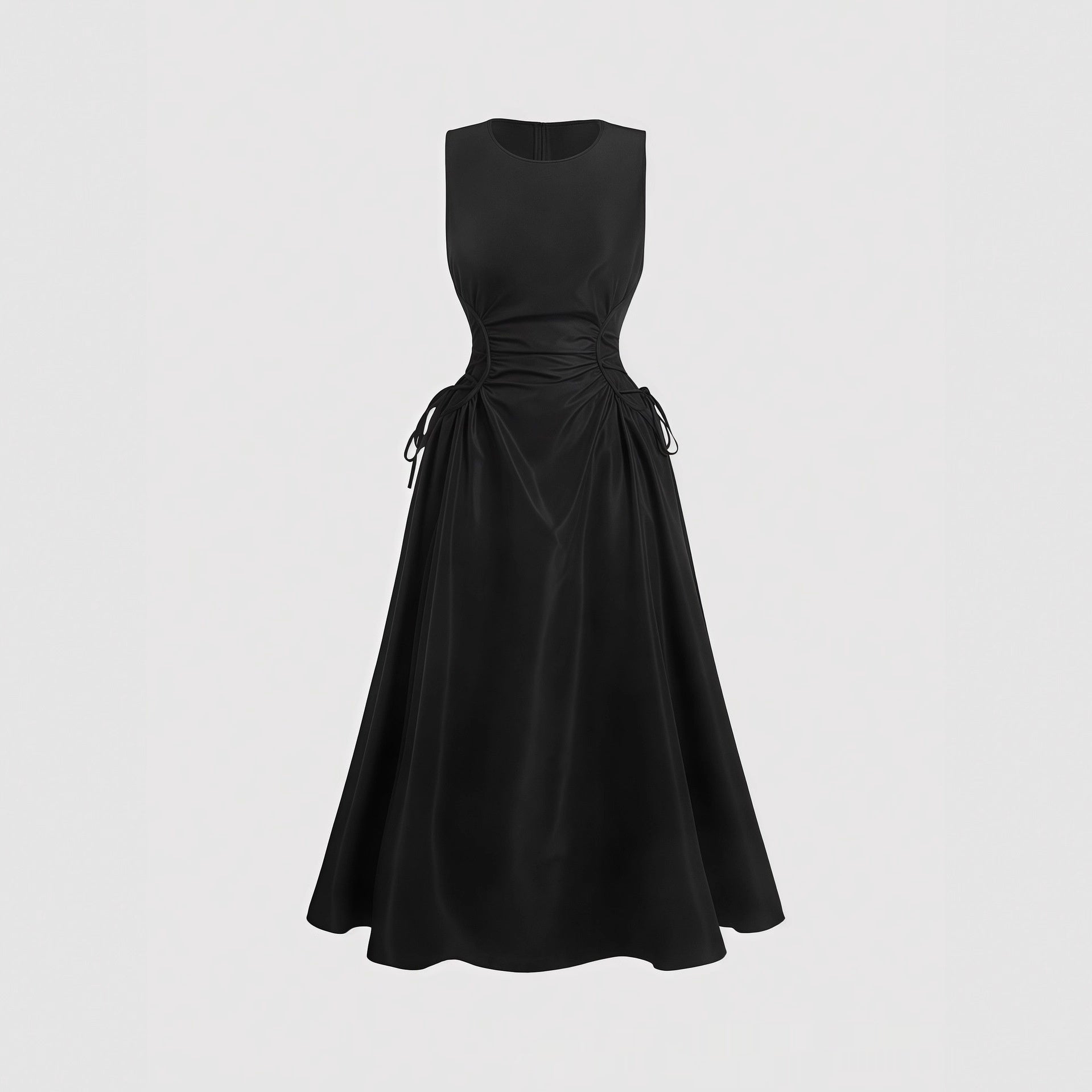 Pleated Maxi Dress with Defined Waist and Flared Cut