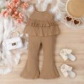 Girls 2-Piece Cotton Set Sleeveless Lace Collar Blouse & Pants