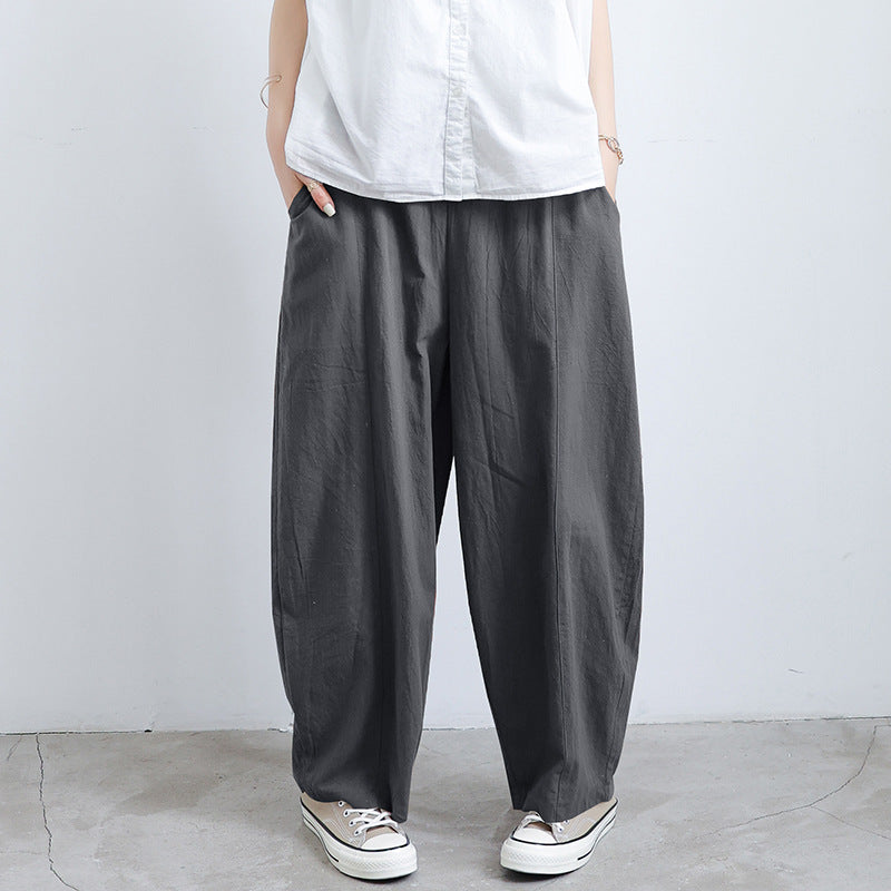 Pantalones Harem Anchos de Algodón y Lino