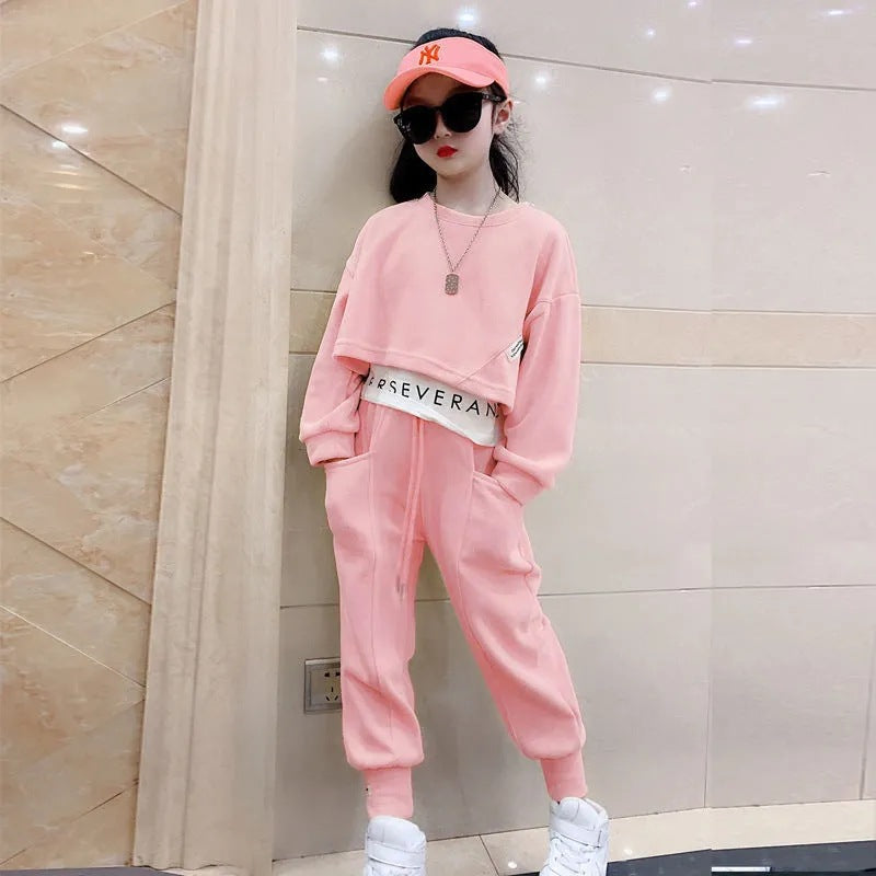 Conjunto de suéter y pantalón informal de punto para niña