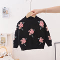 Girls Sweater with Small Flowers Black or Ecru