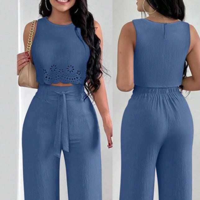 Floral Off-Shoulder Set and Tie-Front Pants