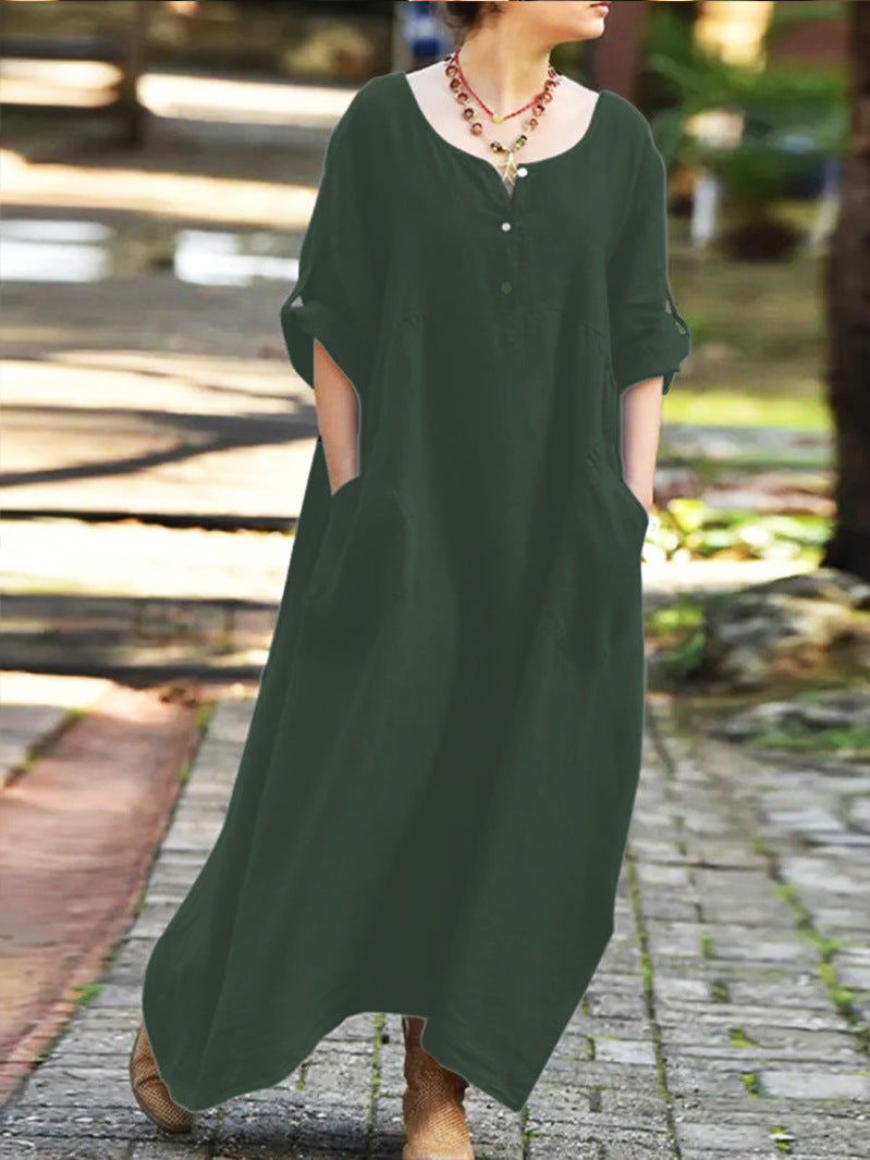Vestido Suelto Sólido de Corte Acampanado para Mujer
