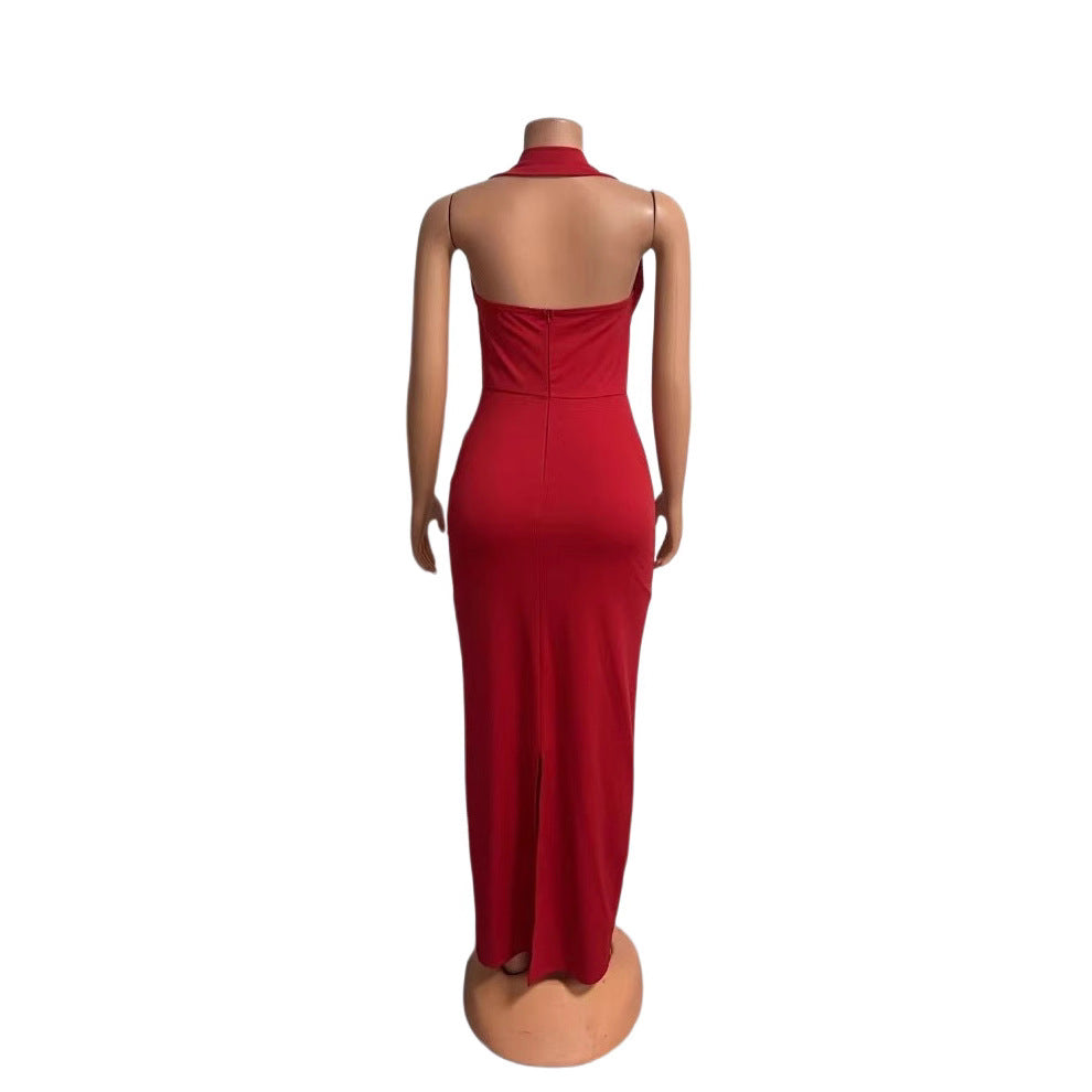 Elegant Maxi Dress with Off-Shoulder and Open Back