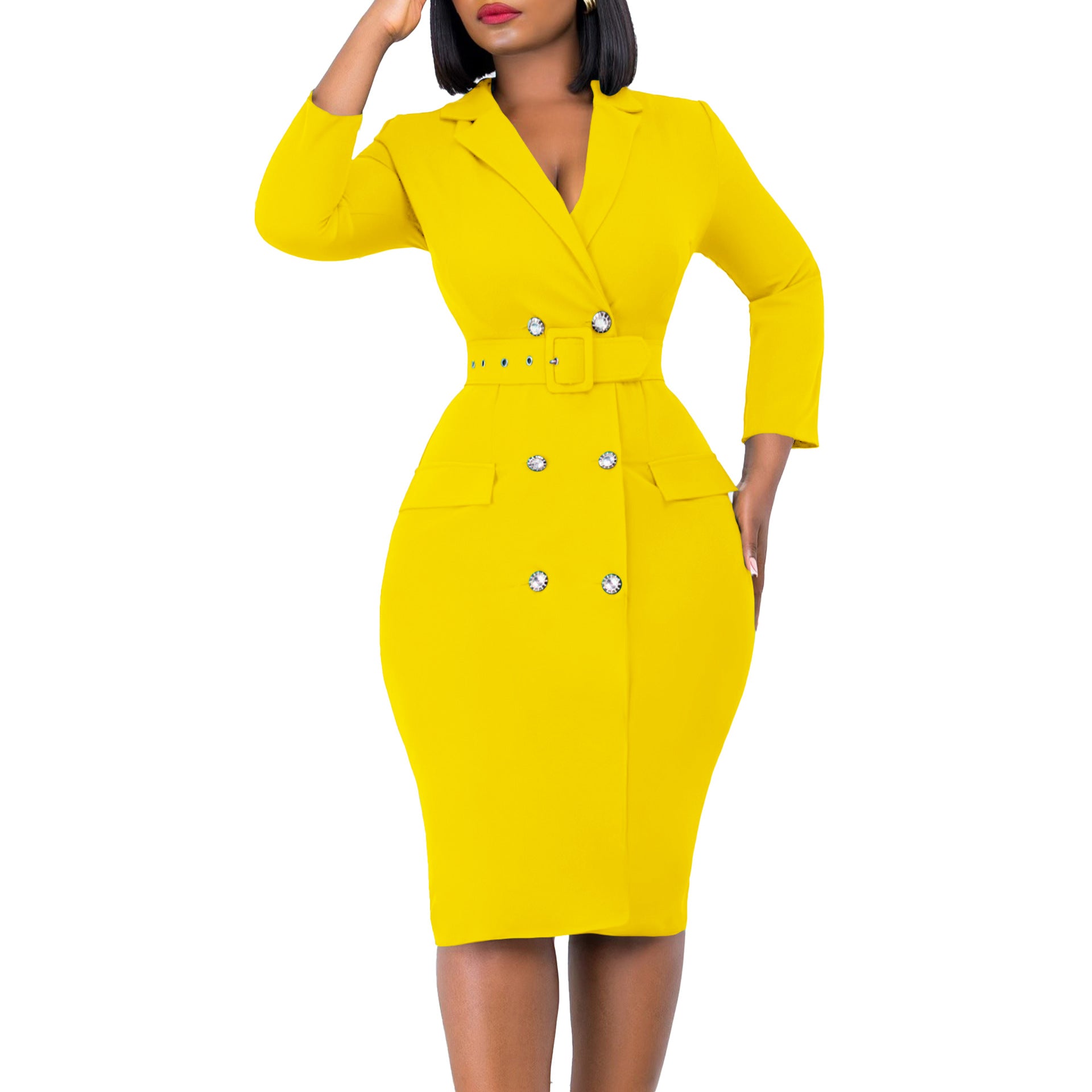 Plus Size Belted Wrap Dress with Puff Sleeves