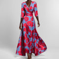 Printed V-Neck Dress with Mid-Length Sleeves