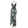 Vestido Midi con Espalda Abierta, Escote Pronunciado y Elegante Abertura