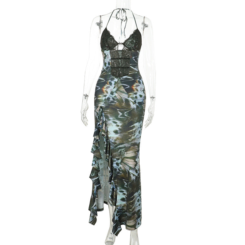 Vestido Midi con Espalda Abierta, Escote Pronunciado y Elegante Abertura