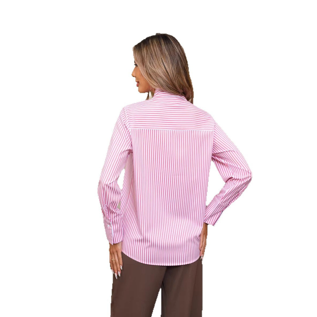 Loose Striped Shirt with Classic Collar and Long Sleeves