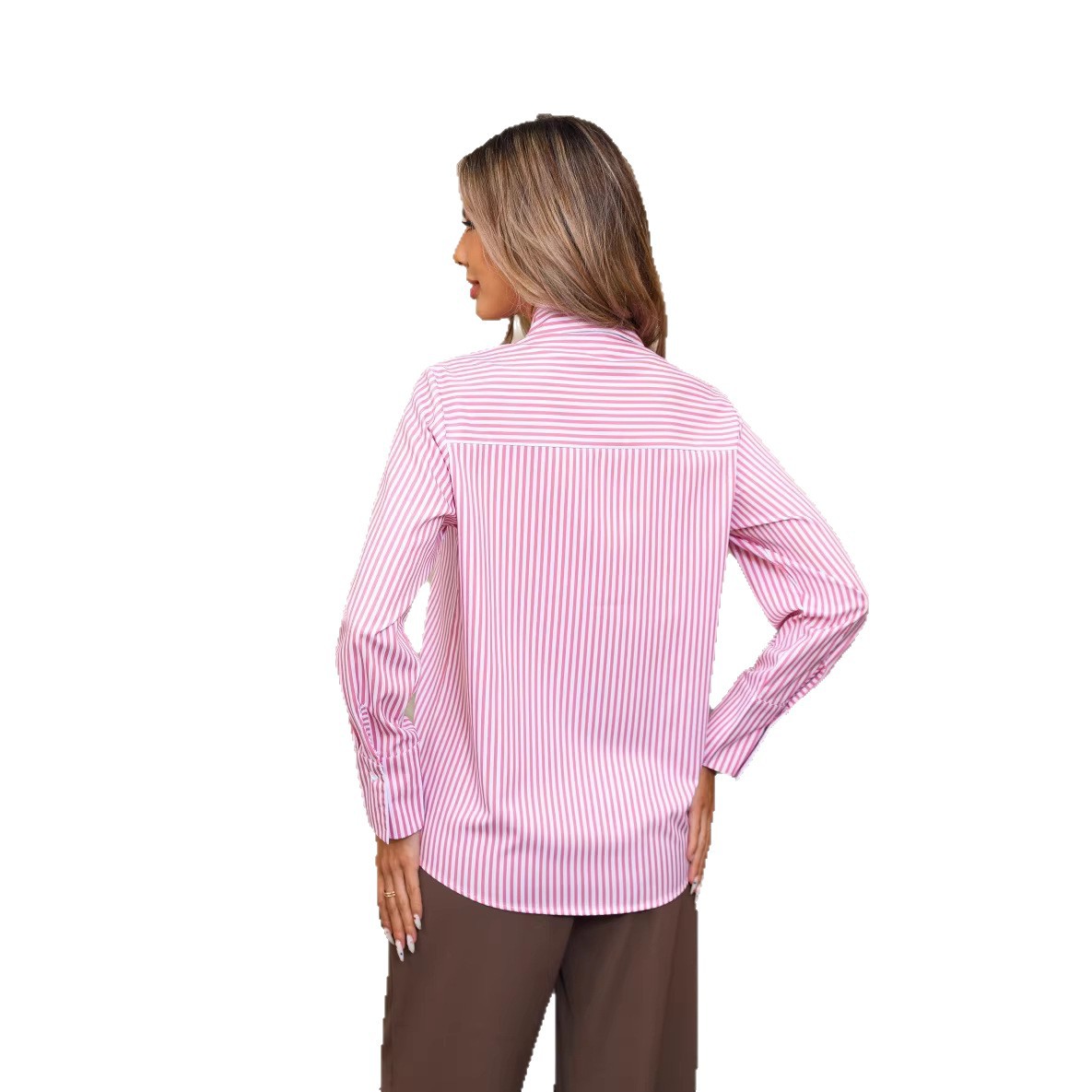 Loose Striped Shirt with Classic Collar and Long Sleeves