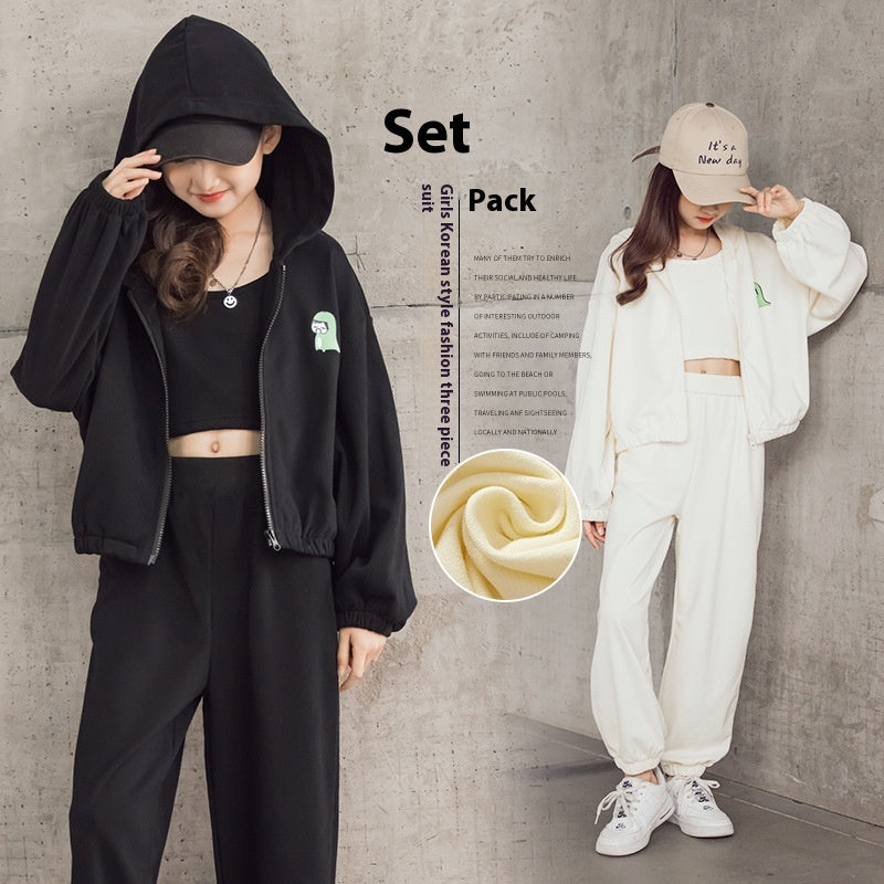 Girls’ Korean-Style Three-Piece Sportswear Set