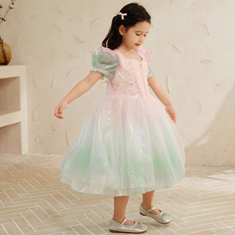 "Mermaid" Princess Dress with Puff Sleeves Little Girl