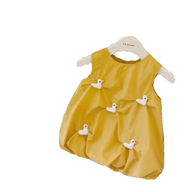 Yellow Cotton Dress "Little Duck" for Little Girls