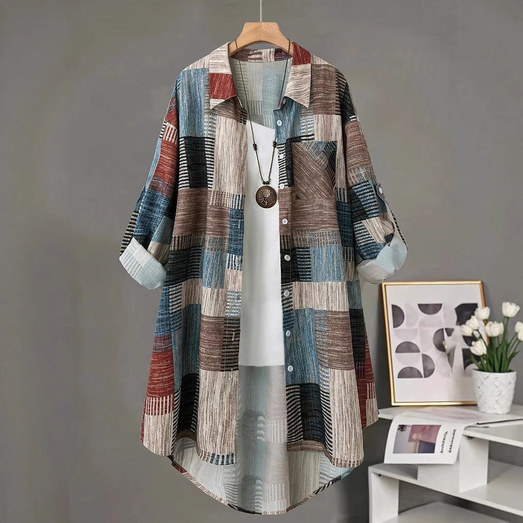 Retro Color-Block Casual Top for Women