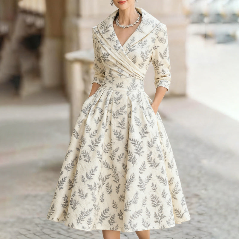 Fitted Mid-Length Dress with Floral Print