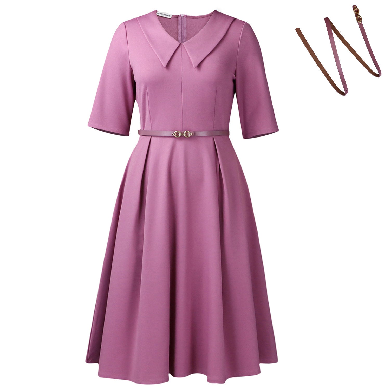 Vestido Midi Elegante para Mujer con Cinturón y Mangas a la Mitad