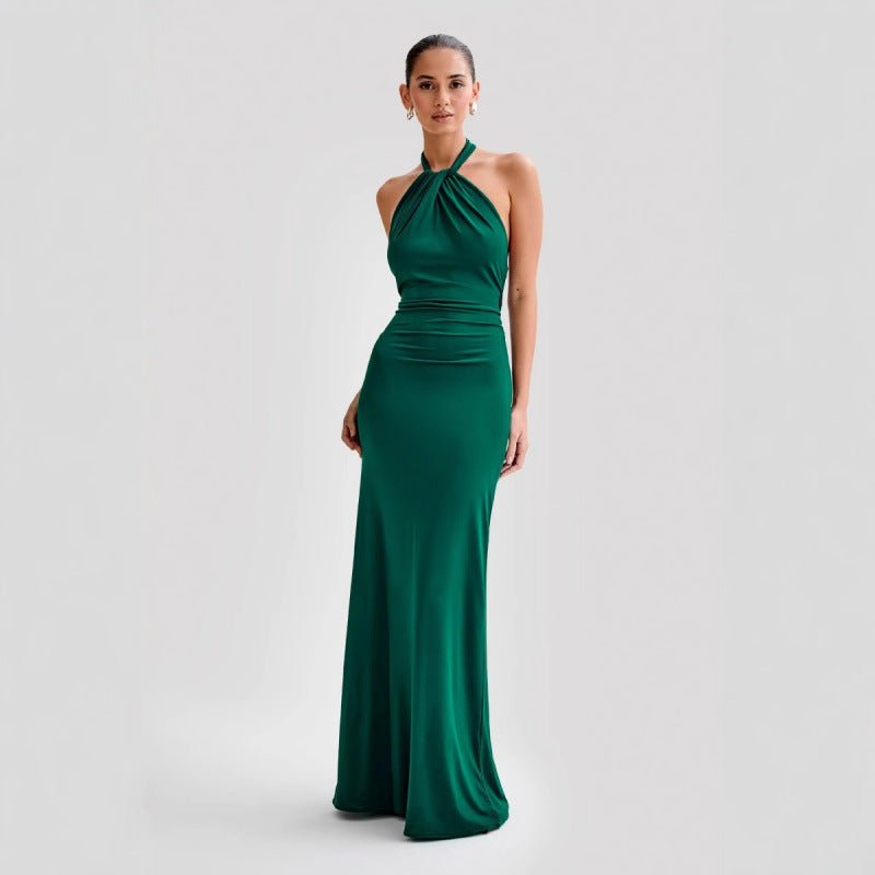 Vestido largo ajustado sin espalda con cuello halter