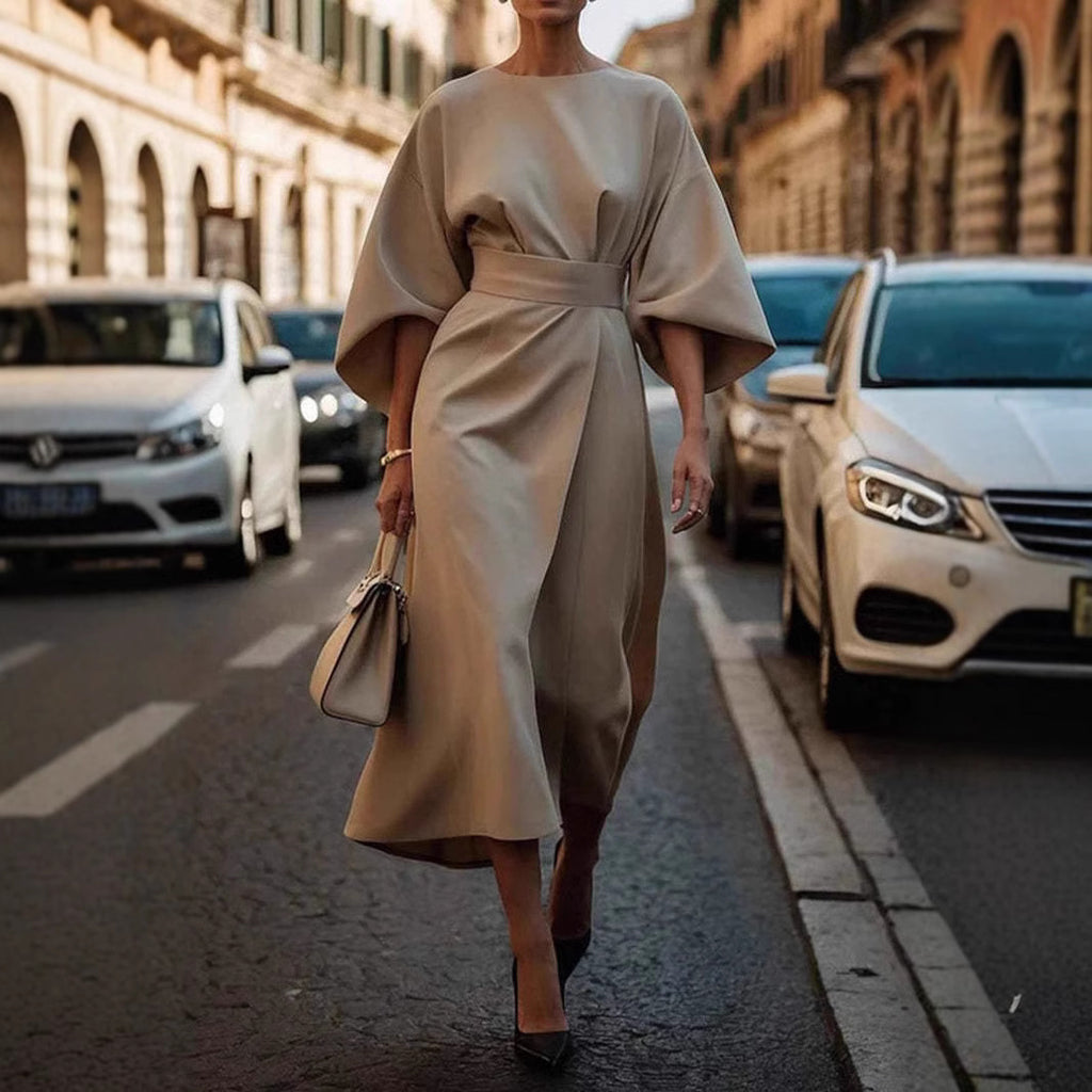 Elegant Batwing Sleeve Dress with Belt