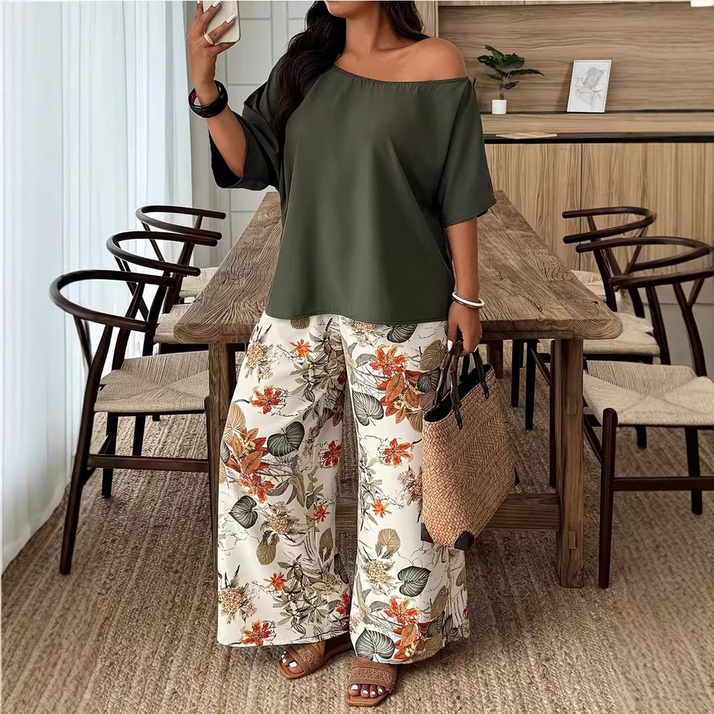 Printed Loose-Fit Set with Wide-Leg Pants