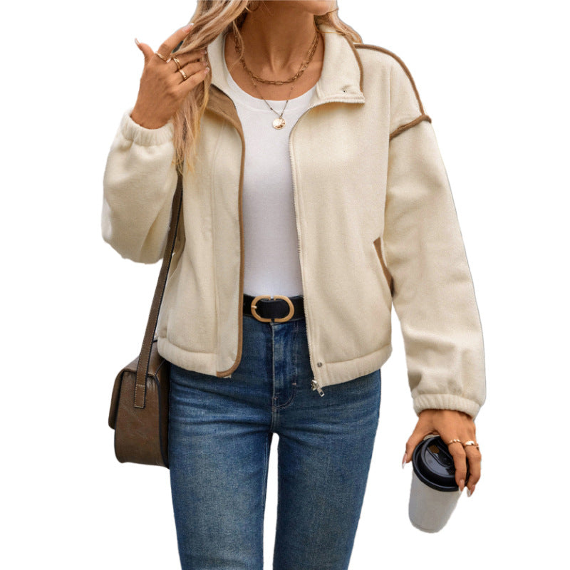 Fleece Cardigan Jacket with Contrasting Finishes