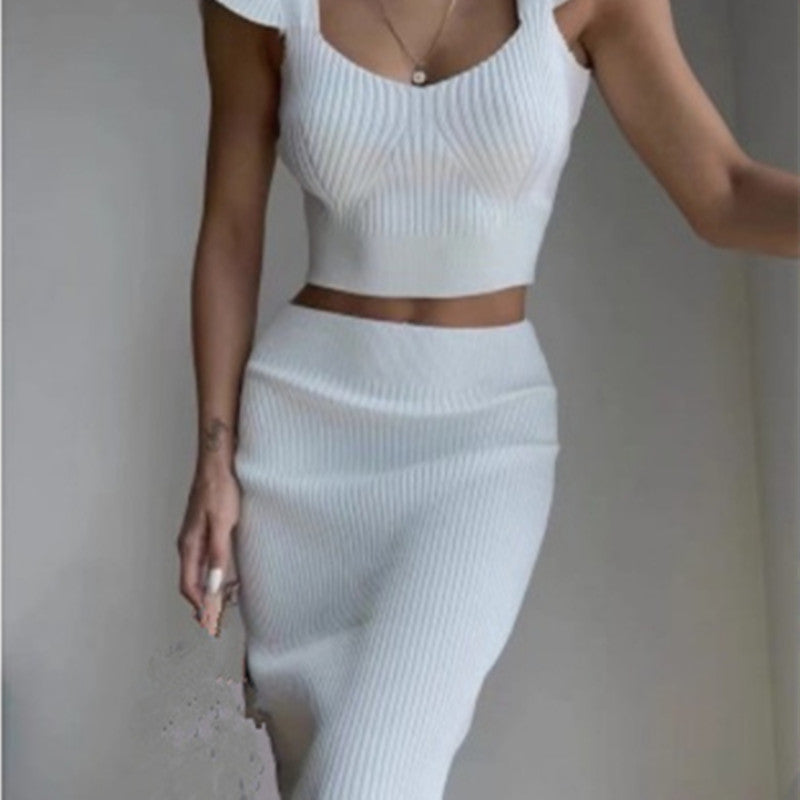 Fitted Knit Set: Top and Matching Skirt