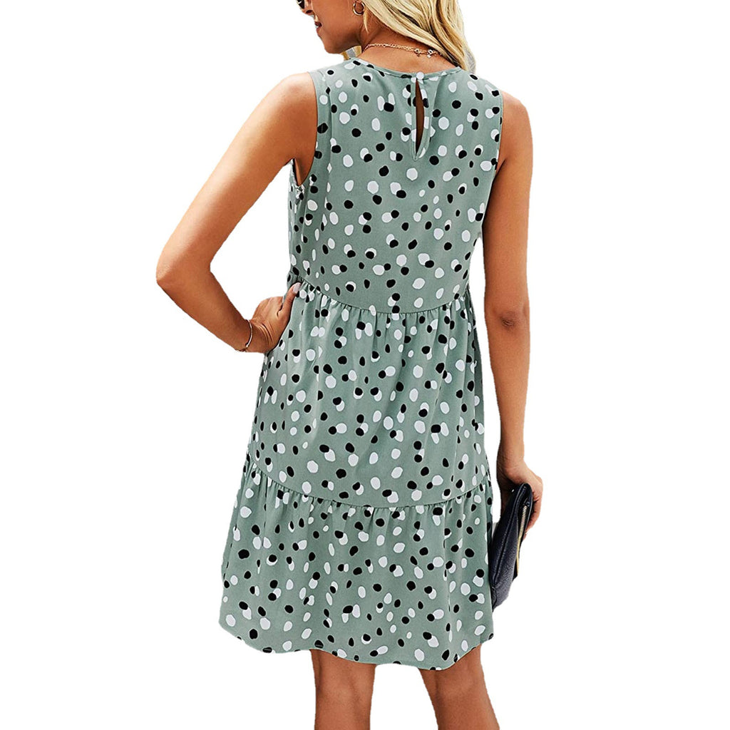 Vestido de verano sin mangas de lunares con bolsillos