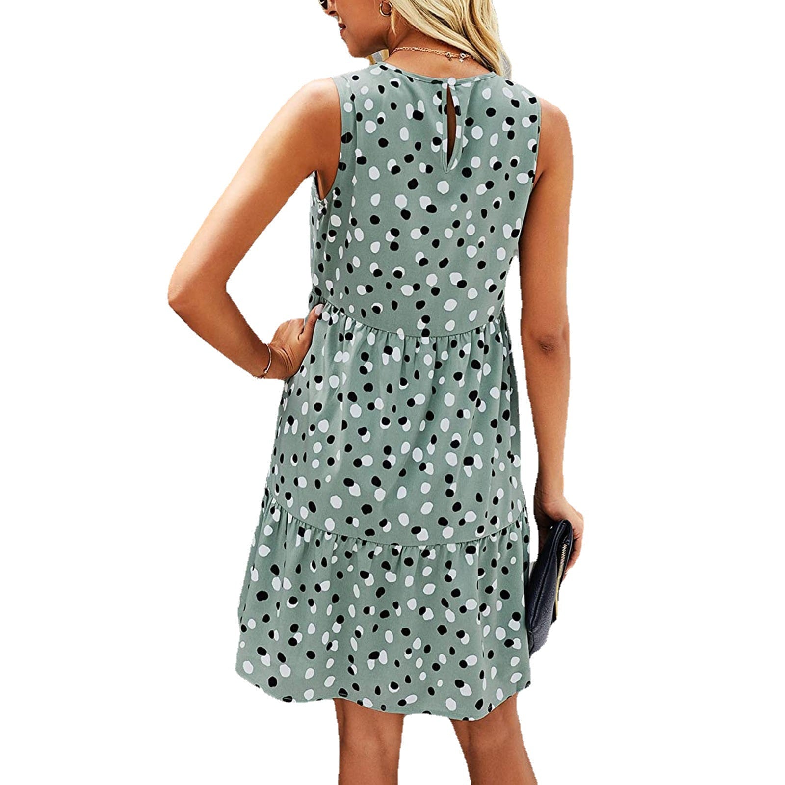 Vestido de verano sin mangas de lunares con bolsillos