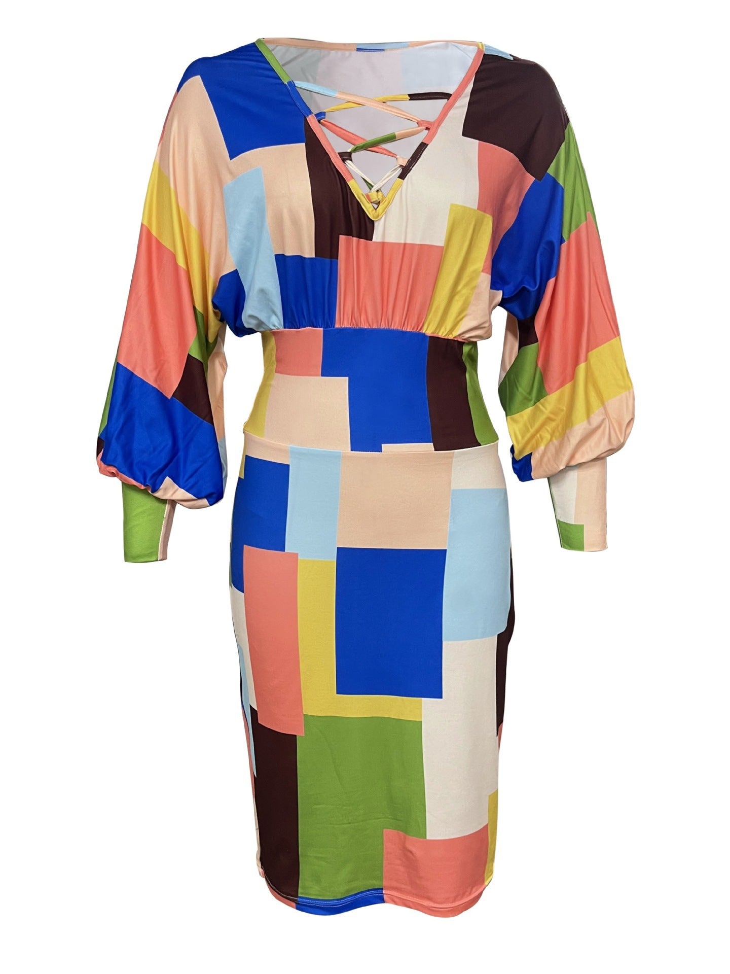 Vestido Midi Ajustado con Escote en V y Detalles de Cordones