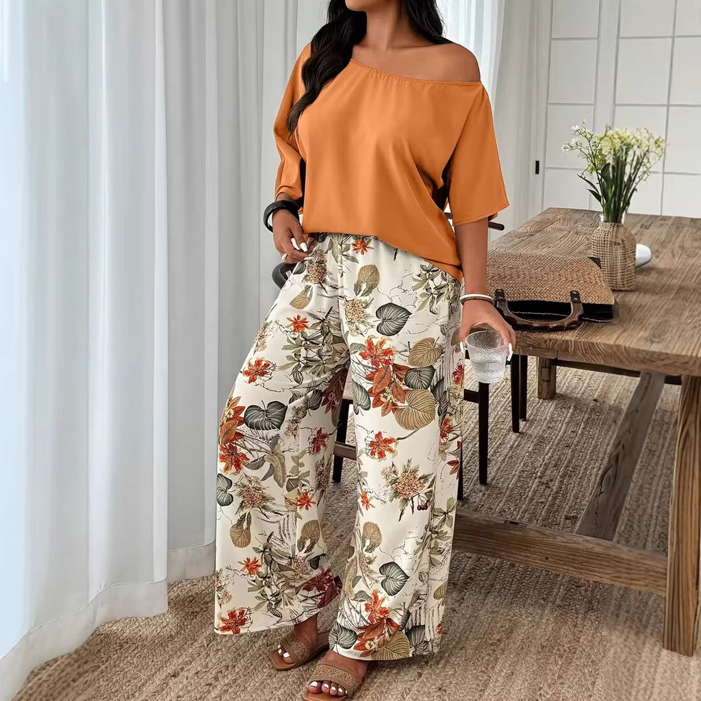 Printed Loose-Fit Set with Wide-Leg Pants