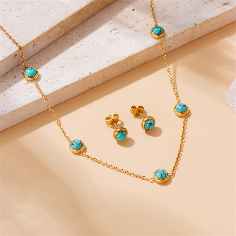 Juego de joyas de acero inoxidable con turquesa azul
