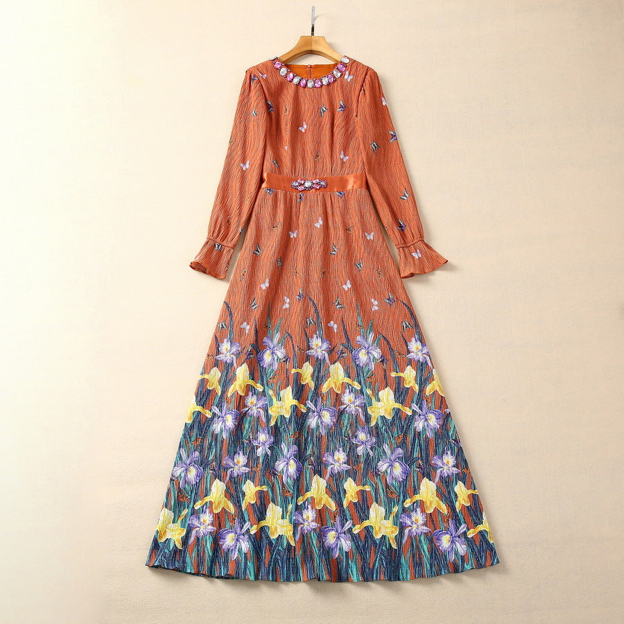 Elegant Long Sleeve Dress with Embellished Waist